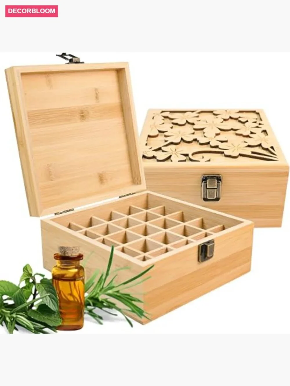 Wooden Essential Oil Storage Box with Label - Holds 25 Bottles